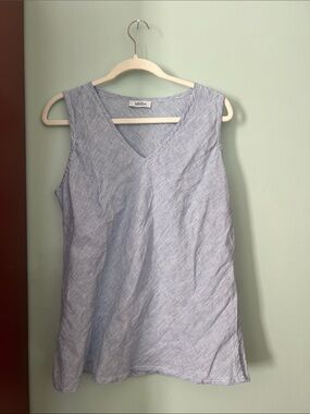 Idillio Linen Light Blue Striped Sleeveless Top